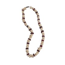 Choker Necklace Wood Bead Men Women 17" Handmade Fashion White Maroon Beach Core - $14.03
