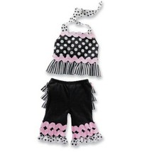 NWT Perfectly Princess Tres Jolie Ruffle Halter Capri Set Black White Pink 0-6 - £31.58 GBP