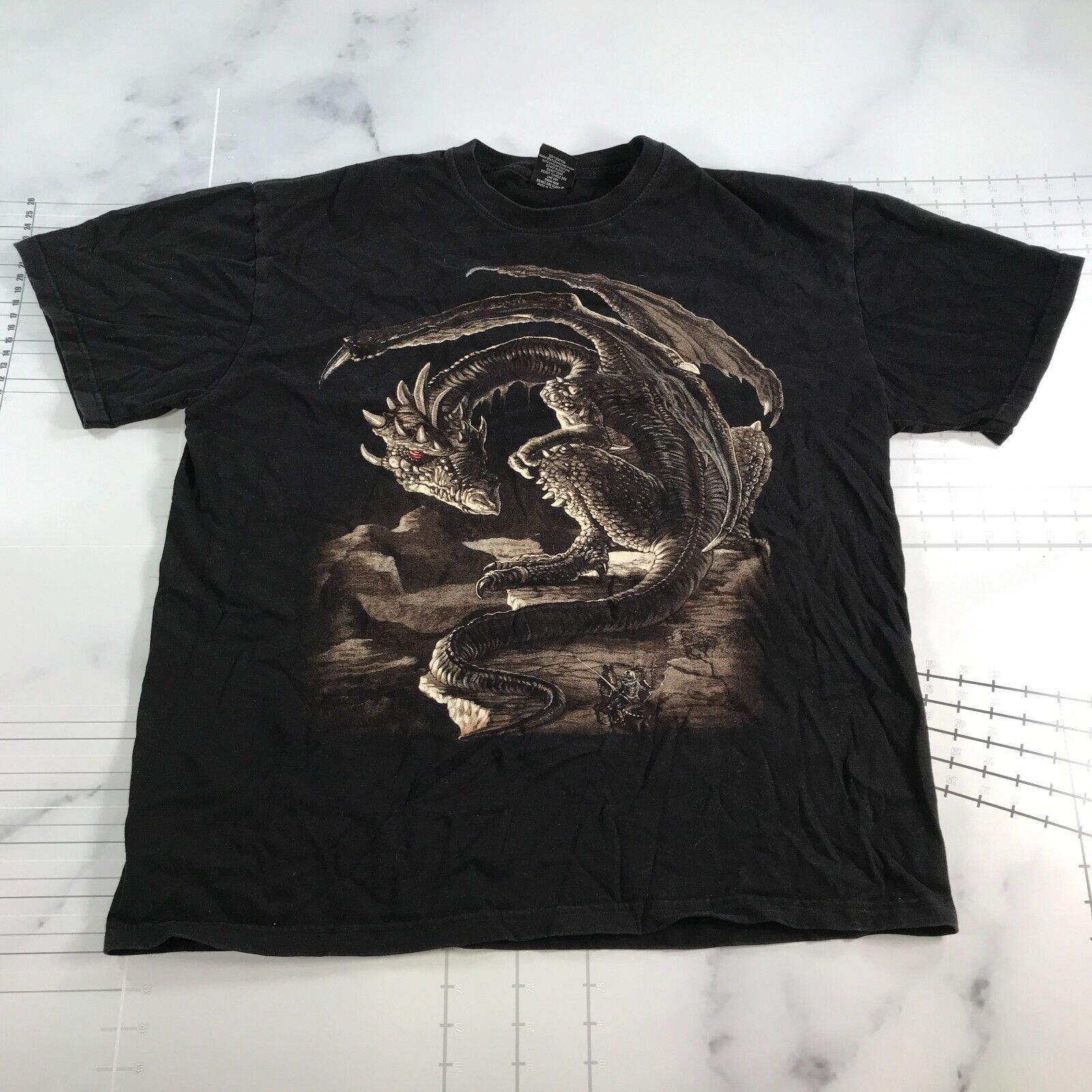 Primary image for Vintage Dragon Shirt Mens Extra Large Hot Rock Tag Black Medieval Knight Cotton