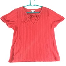 Free Assembly Top Womens Red Short Sleeve Tie V-neck Ribbed Size Lare - £7.78 GBP