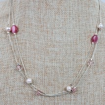 Vintage Pink Beaded w/ Faux Pearls Chain Necklace 19 Inch Casual Career - $11.84