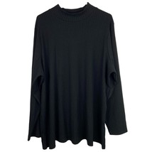 Denim &amp; Company Rib Knit Shirt Womens Plus 2X Long Slv Mock Neck Stretch Black - £17.78 GBP