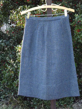 Womens Plaid Wool Skirt Blue Preppy Short Pencil Vintage Tweed Size S Small - £26.46 GBP