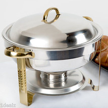 PREMIER Choice Deluxe 4 Qt. Round Gold Accent Chafer Chafing Dish stainless NEW - £60.81 GBP