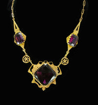 Victorian Amethyst necklace Bohemian Necklace glass Vintage art deco - £203.79 GBP