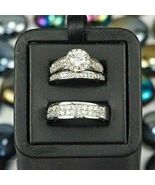 Diamond Wedding Band His &amp; Her Matching Bridal Trio Ring Set 14k White G... - £88.17 GBP