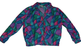 Vintage bomber style bold  geometric print jacket Teddi brand size medium - $600.29 MXN