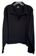 Aerie Women&#39;s Long Sleeve Cropped Collared Polo T-Shirt Size XXL Washed Black - £13.44 GBP