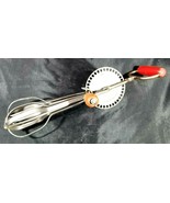 Vintage / Antique EDLUND COMPANY Stainless Steel Red Wood Handle Egg Beater - £7.90 GBP
