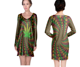rasta Weed Leaf Long Sleeved Satin Nightgown - £25.51 GBP+
