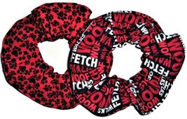 Paw Prints Red Dog Words Fabric Hair Scrunchie Scrunchies by Sherry Lot of 2r - £11.95 GBP