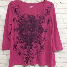 Kim Rogers Womens T-Shirt Pink Purple Heathered 3/4 Sleeve Scoop Neck Petites PL - £10.25 GBP