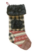 Christmas Stocking Black Buffalo Plaid Fair Isle Faux Fur Cabin Lodge Pa... - £19.09 GBP