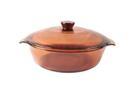 Fire King Anchor Hocking Amber Glass 1.5 Round Casserole #437 With Lid - $12.99