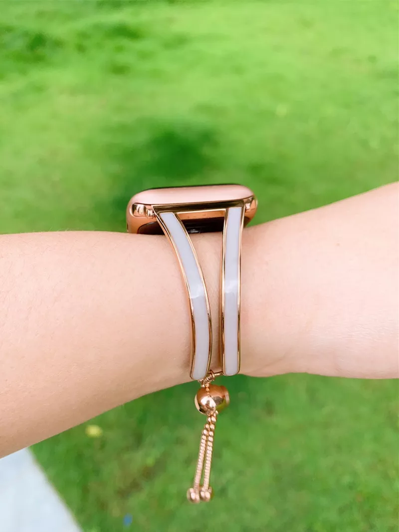 Cute Rosegold White Stripe Bracelet Watchband For Iwatch   - £31.16 GBP