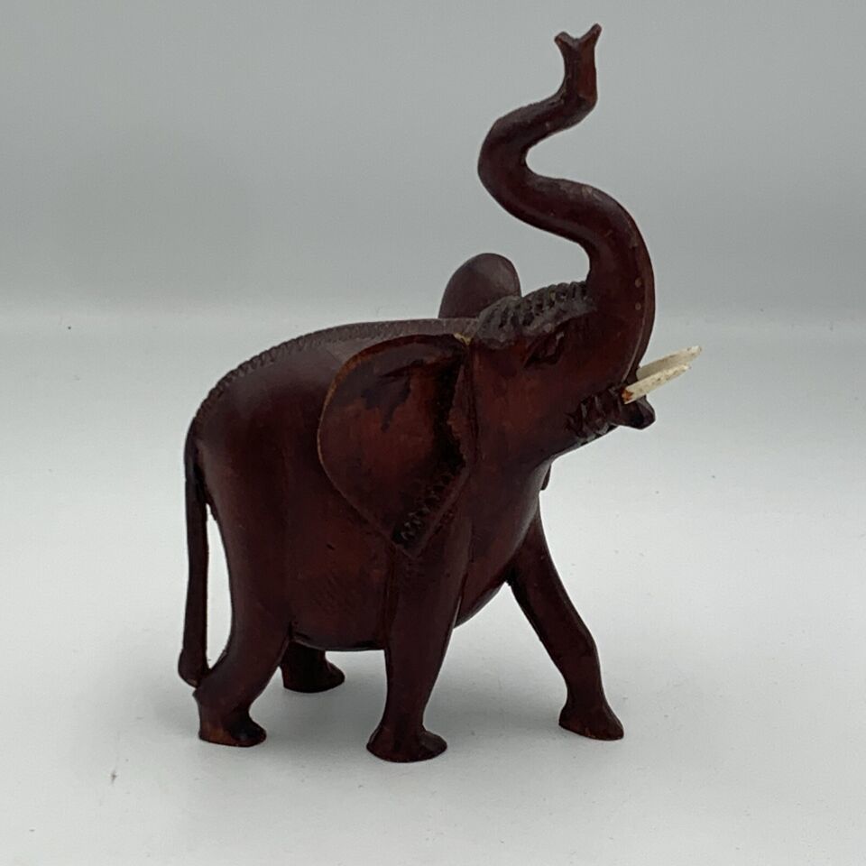 Small Vintage Hand Carved Wooden Elephant / Wooden Elephant Figurine 5.5... - $20.57