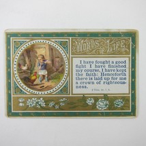 Victorian Prayer Card Child Missing Shoe Rooster Chicken Bible Verse Antique - £4.70 GBP