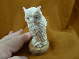 (OWL-W23) white gray Horned Owl shed ANTLER figurine Bali detailed carvi... - £68.36 GBP