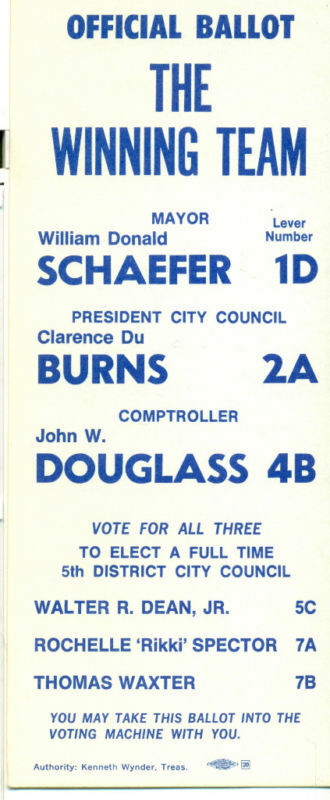 1971 Baltimore ballot for Mayor William Donald Schaefer - $9.89