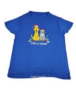 Life is Good Women's M Blue T-shirt Dog Cat Christmas Hats Mistletoe Sup... - $19.90