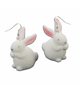 3-D Cute White STANDING EASTER BUNNY RABBIT EARRINGS Flock Charm Novelty... - $129.81 MXN