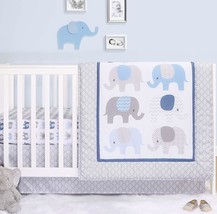 Elephant Crib Bedding Set Baby Boys 3-Piece Nursery Comforter Fitted Sheet Skirt - £57.30 GBP
