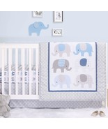 Elephant Crib Bedding Set Baby Boys 3-Piece Nursery Comforter Fitted She... - £57.09 GBP