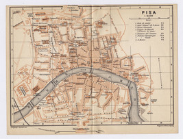 1908 Original Antique City Map Of Pisa / Tuscany / Italy - $27.53