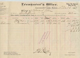 Leavenworth County Kansas Treasurer&#39;s Office Property Tax Statement 1907 - £21.67 GBP