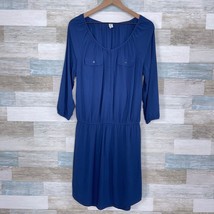 Old Navy Modern Popover Shirt Dress Blue Cinch Waist Casual Womens Medium - £10.16 GBP
