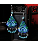 Retro Floral Earrings with Peony Embroidery | Women Dangle Drop Earrings... - £18.96 GBP