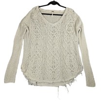 Free People Womens Sweater Cross My Heart Off White Beige Cable Knit Raw... - £12.81 GBP