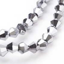 Lot of 5 strands Electroplate Glass Beads Faceted Bicone Silver 4x4mm 8H - $7.59