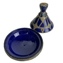 Moroccan Handmade Ceramic Decorative Metal Tajine Dish 10” diameter - $158.39