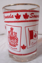 Souvenir of Canada Travel 3&quot; Drinking Glass Frosted Red White Enamel Gil... - £6.91 GBP