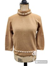 50&#39;s DALTON 100% Virgin Cashmere Brown Sweater Knit Collar Waist Tie - £32.23 GBP