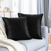 Black 18&quot;x18&quot; Throw Pillow Covers Set 2 Sofa Velvet Cushion Cases - £21.28 GBP
