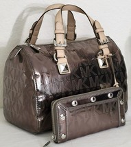 MICHAEL KORS DELANCY NICKEL MIRROR METALLIC STUDDED ZIP AROUND WALLETNWT! - $132.99