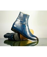 Handmade Men&#39;s Blue Leather Jodhpur Boots, Men Ankle Boots, Men Designer... - $159.99+