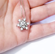Snowflake Charm Necklace, Crystal Snowflake Pendant, Silver Charm Neckla... - $27.98