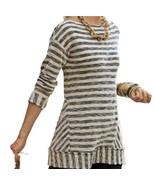 Soft Surroundings Marina Striped Tunic Pullover Sz M Beige &amp; Black Raw Hem - $461.81 MXN