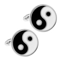 YIN YANG CUFFLINKS Balance Zen Martial Arts Tai Chi NEW w GIFT BAG Black... - $10.95
