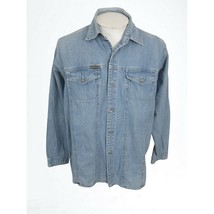 Calvin Klein Jeans Men shirt jacket L/S p2p 25&quot;  XL Blue Denim vintage Hong Kong - £27.60 GBP