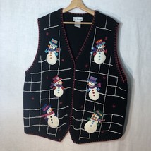 B P Designs Size XXL Black w Felt Appliqued Snowmen Vest Sweater Christmas - £23.64 GBP