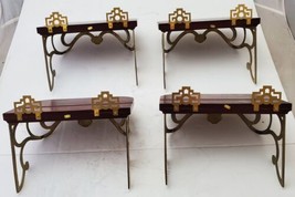 Set of 4 Wood and Brass Collectors Plate Holders - £11.87 GBP