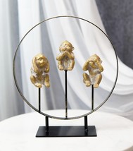 Golden See Hear Speak No Evil Monkeys In Peace Circle Ring Stand Decor Statue - £26.36 GBP