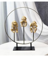 Golden See Hear Speak No Evil Monkeys In Peace Circle Ring Stand Decor S... - £26.59 GBP