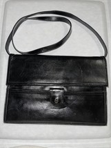 Vintage Lou Taylor Black Leather Purse With Built In Swivel Mirror made ... - $25.96