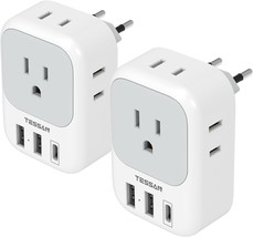 2 Pack European Travel Plug Adapter USB C US to Europe Plug Adapter with 4 Outle - £35.54 GBP