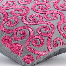 Pink Art Silk 16x16 Beaded Fuchsia Pink Scroll Pillows Cover, Pink Sugar Scroll - £25.96 GBP+